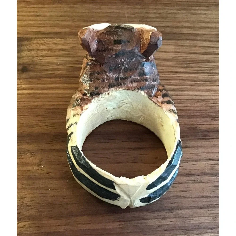 Hand Carved Wood Owl Napkin Rings Set of 6 Rustic Cabin Cottagecore Boho Indie‎